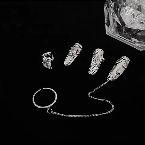 Кольца для ногтей, серебристого цвета, набор из 4 штук