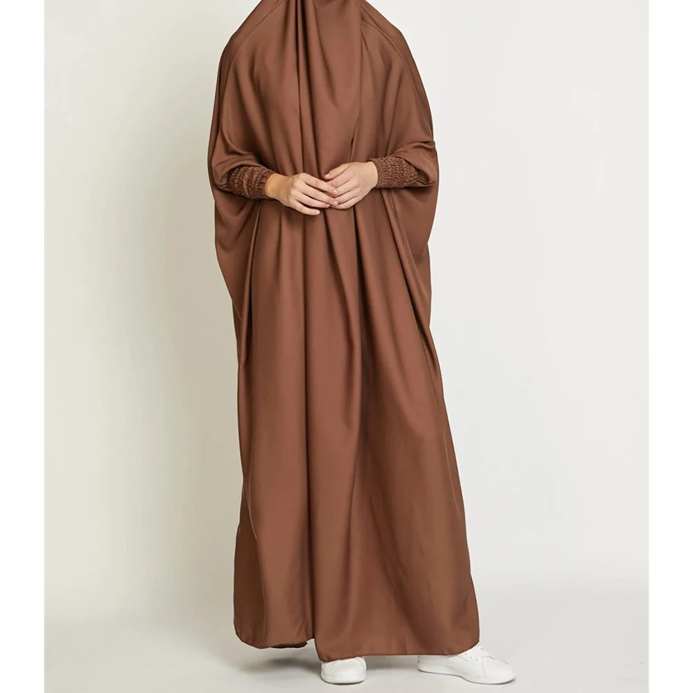 Jilbab One Piece Satin High Quality Muslim Ramadan EID Women Elastic Wrist Sleeve Prayer Abaya Islamic Clothing