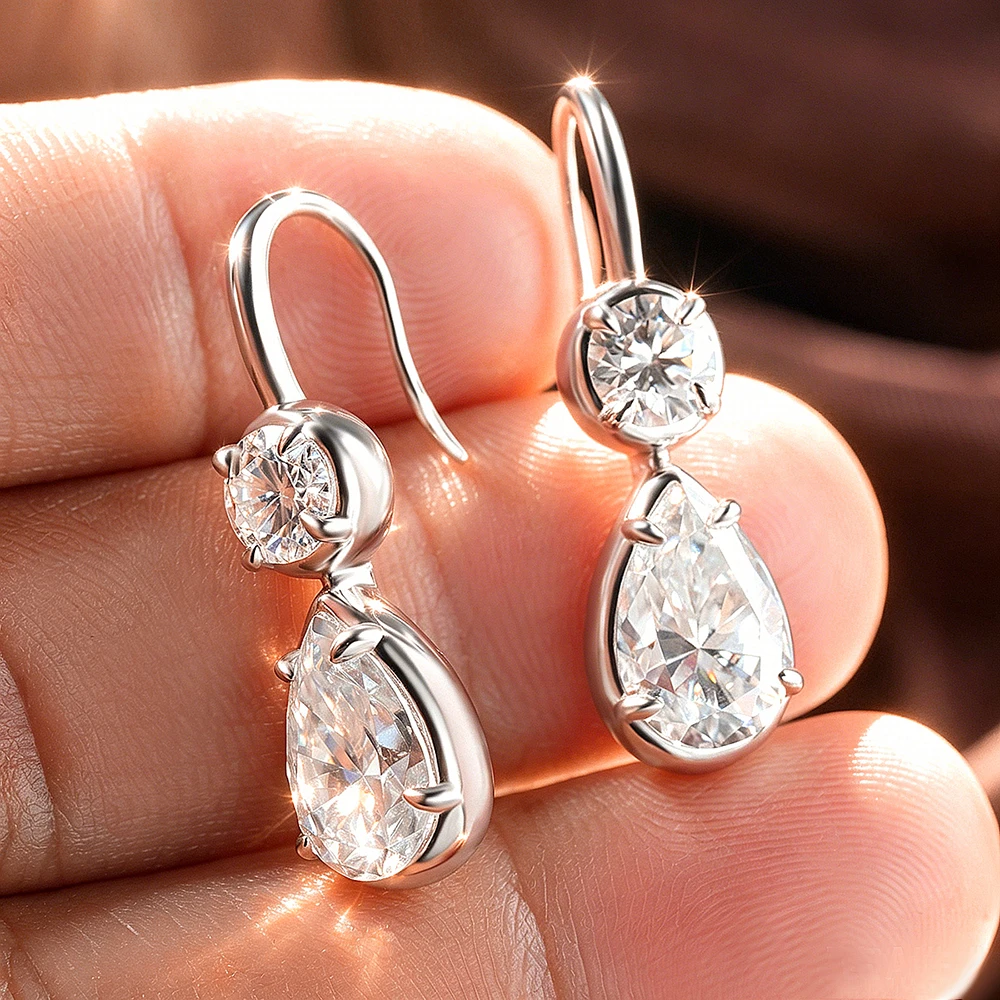 Фото Серьги Onnelik 4CT с муассанитом в форме капли/круглые, из стерлингового серебра S925 с покрытием из белого/желтого/розового золота, изысканные ювелирные изделия, подарок для женщин №2