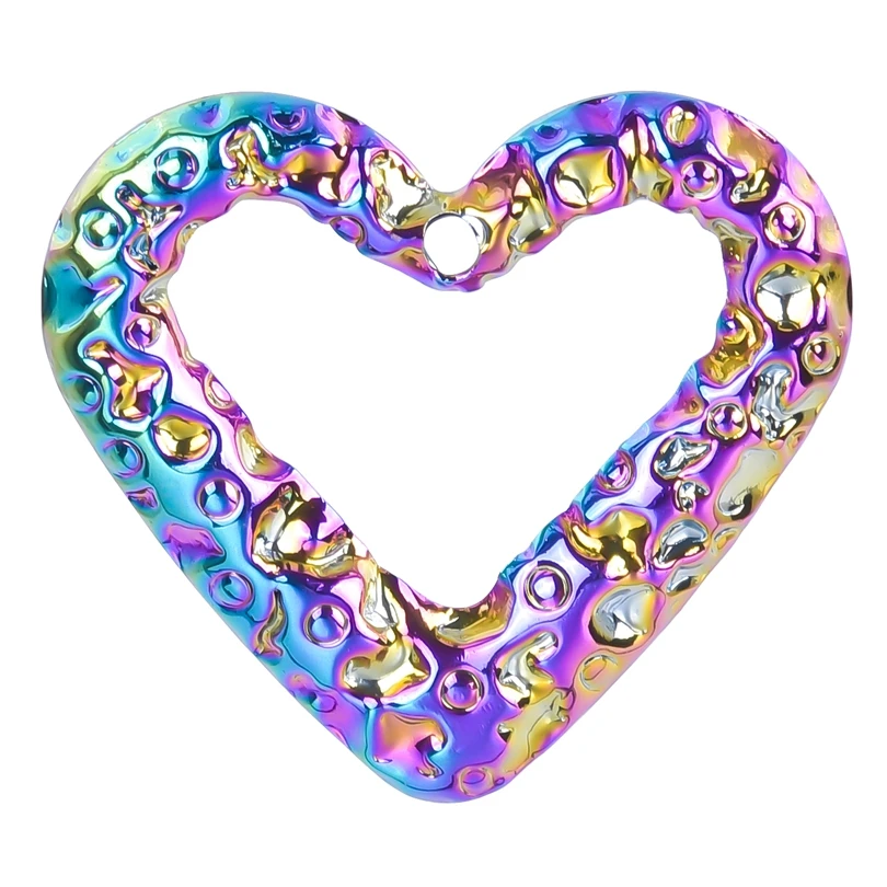 

2pcs/Lot Heart Openwork Love Uneven Surface Rainbow Color Charms Zinc Metal Pendant For Bisuteria Para Manualidades Por Mayor