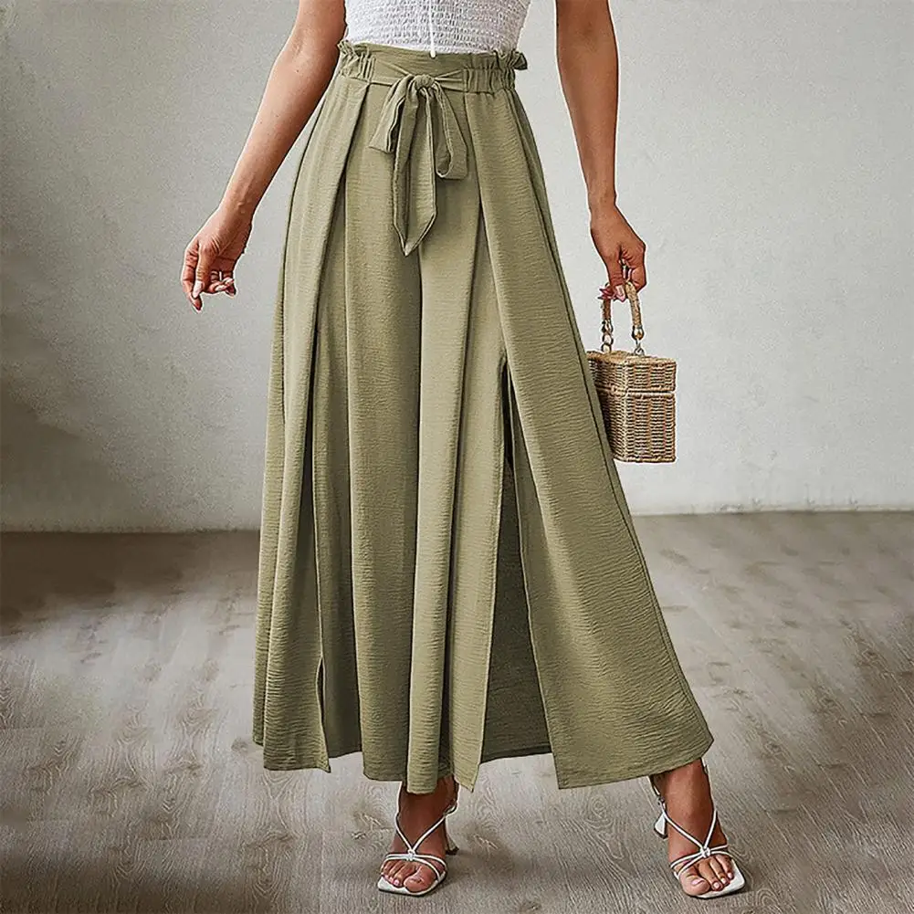 

Dropshipping!! 2022 New Fashion Women Pants Pleated Bowknot Wide Leg High Waist Long Pants