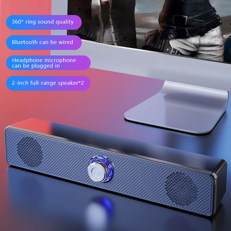 

350TS Speaker Bar Computer Speakers 3.5mm Wired Computer Sound Bar HiFi Sound Stereo USB Powered Mini Long Soundbar Speaker