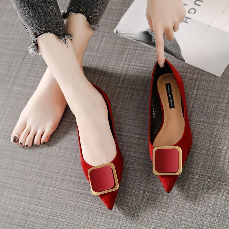 Suede Single Shoes Women Pointed Flat Shoes Black Work Shoes Comfortable Soft Sole Casual Party Shoes 2023 New Zapatos De Mujer