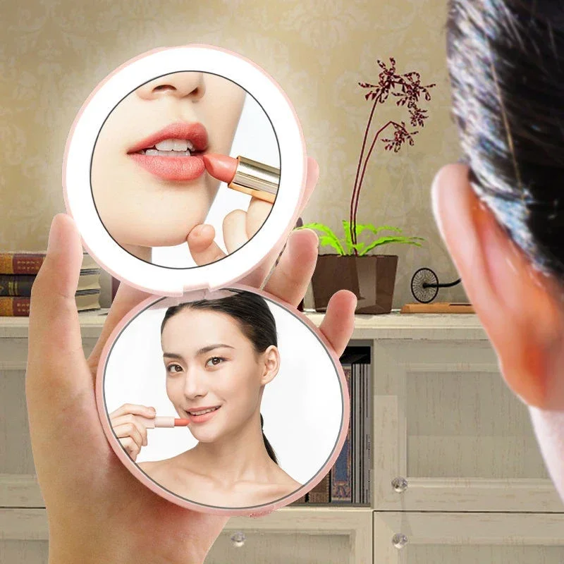 Светодиодное дорожное зеркало для макияжа компактное с подсветкой 3 5 дюйма