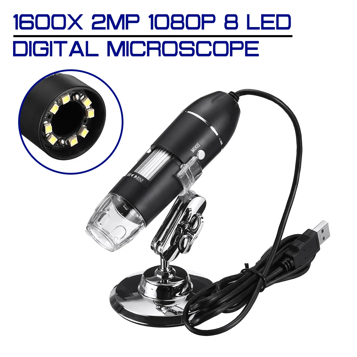 

Микроскоп 1600X 2MP Регулируемый Цифровой 1080P Type-C/Micro USB 8 LED лупа электронный стерео USB эндоскоп для телефона ПК