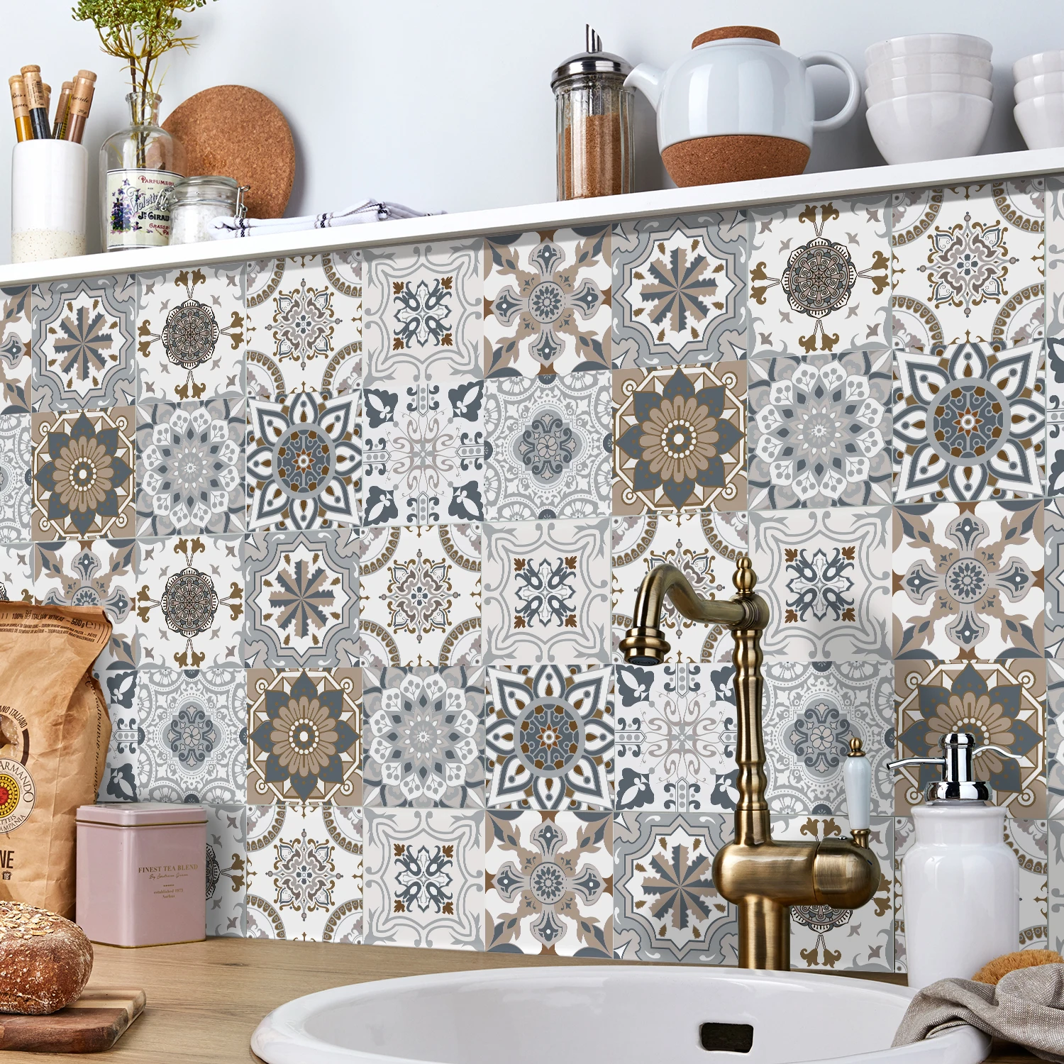 

24 PCS Modern Style PVC Tile Stickers Waterproof Antifouling Self Adhesive Kitchen Bathroom Floor Art Wall Decor Decals