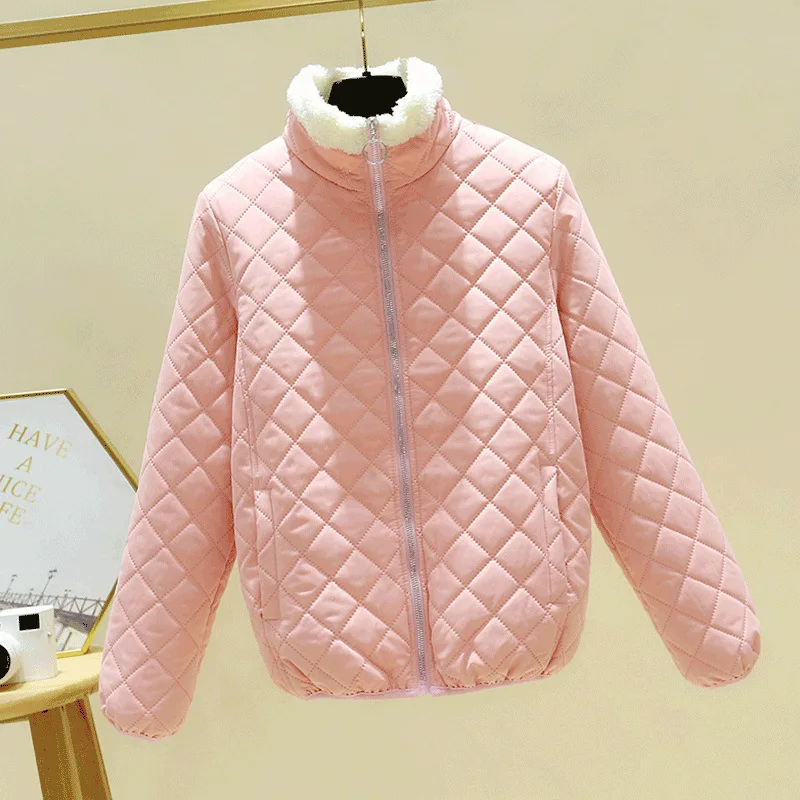 2022 Fall/Winter Thin  Lamb Velvet Women Korean Fashion of Padded Coat Collar Girl Jacket Black Coat for Women basic top