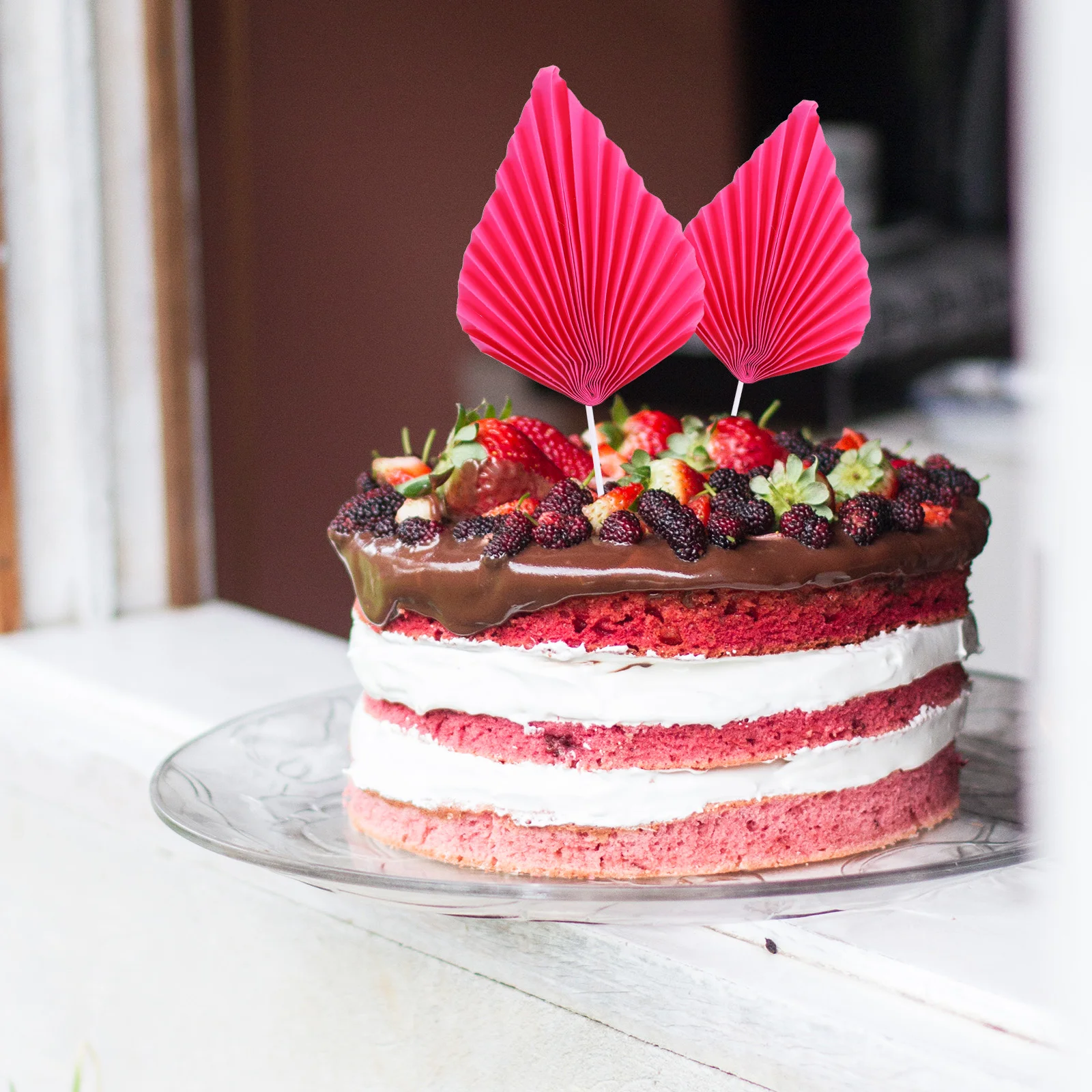 

10 Pairs Cupcake Inserts Decoration Palm Leaf Card Tropical Topper Plastic Birthday Picks