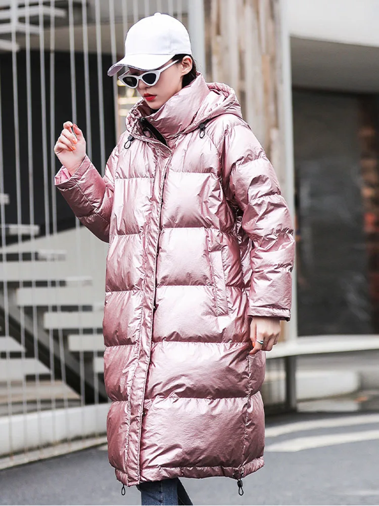 Winter Women's Coats Long Hooded Parkas Fashion Glossy Warm Thicken Cotton Padded Overcoat Oversize Puffer Jackets Female