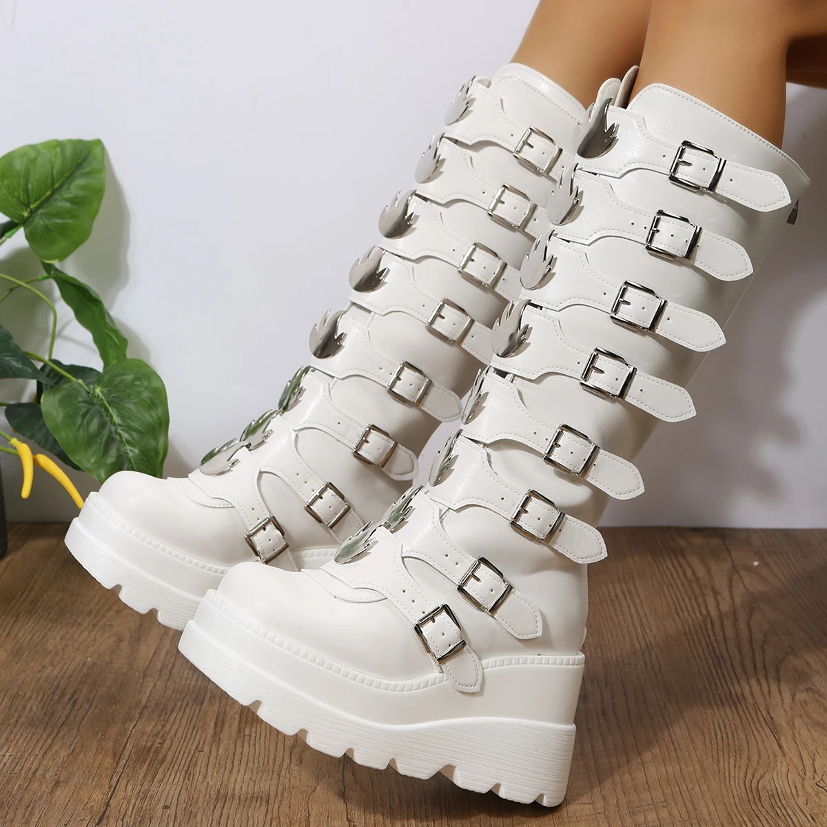 Punk Style Brand Ladies Motorcycle Boots Black Fashion Wedge High Heel Shoes Autumn Winter Gothic Demonias Platforms Woman Boots