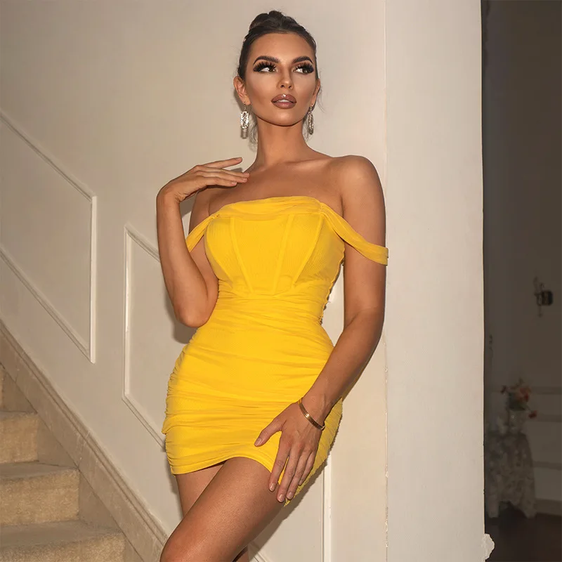 

ELIJOIN2022 Summer New Evening Dress Sexy Short Skirt Ladies Sling Yellow Design Sense Suspender Skirt