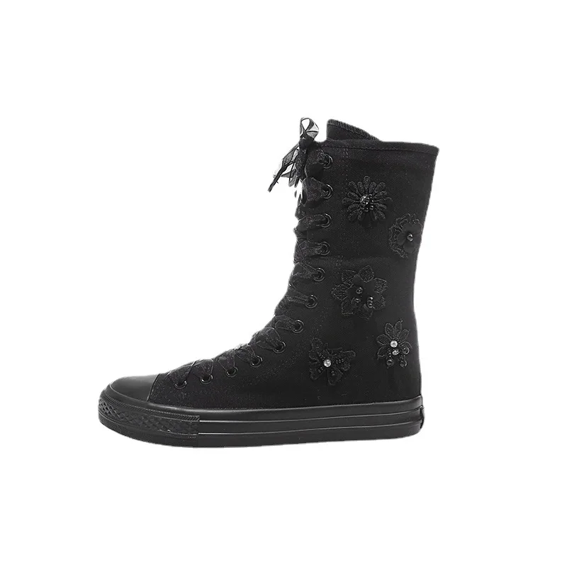 

Casual shoes canvas shoes inner zipper handmade custom ribbon inner increase medium tube women's shoes 35-43
