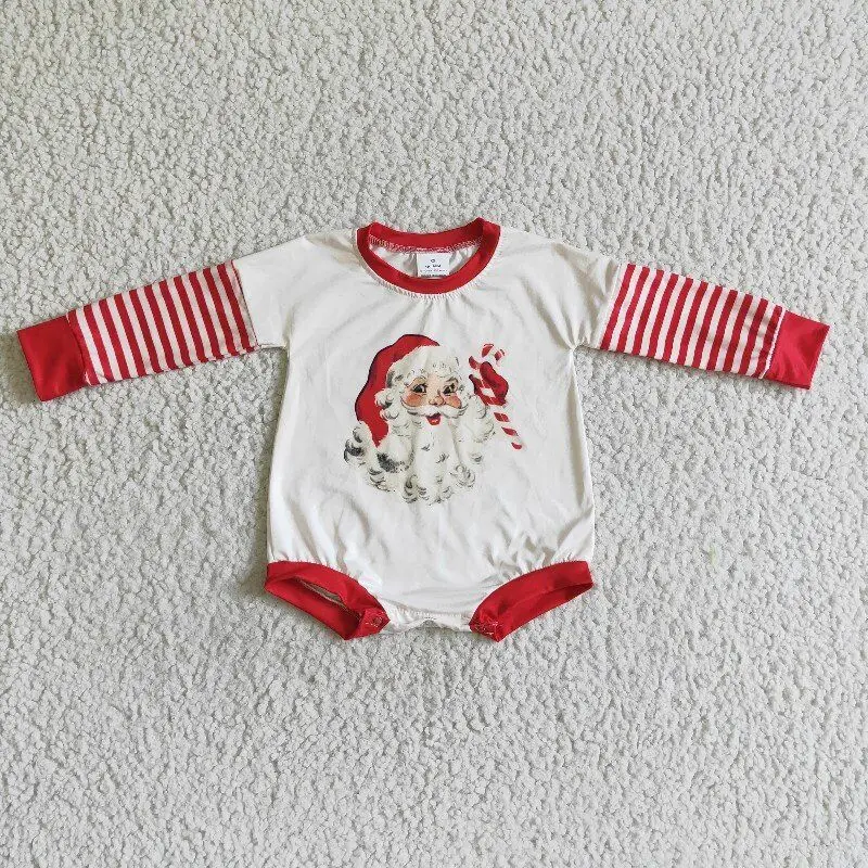 

2022 Christmas baby romper Santa Clause pattern red stripe sleeve 100% cotton new arrival baby clothing girls romper