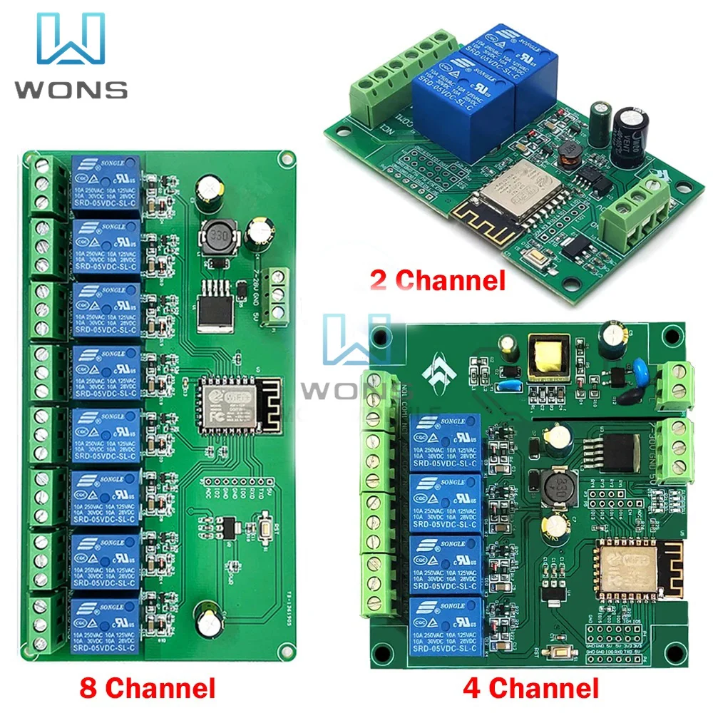 2/4/8 Channel ESP8266 WIFI Relay Module ESP-12F Development Board AC/DC 5V/7-28V/5-80V E-WeLink APP Remote Control for Arduino