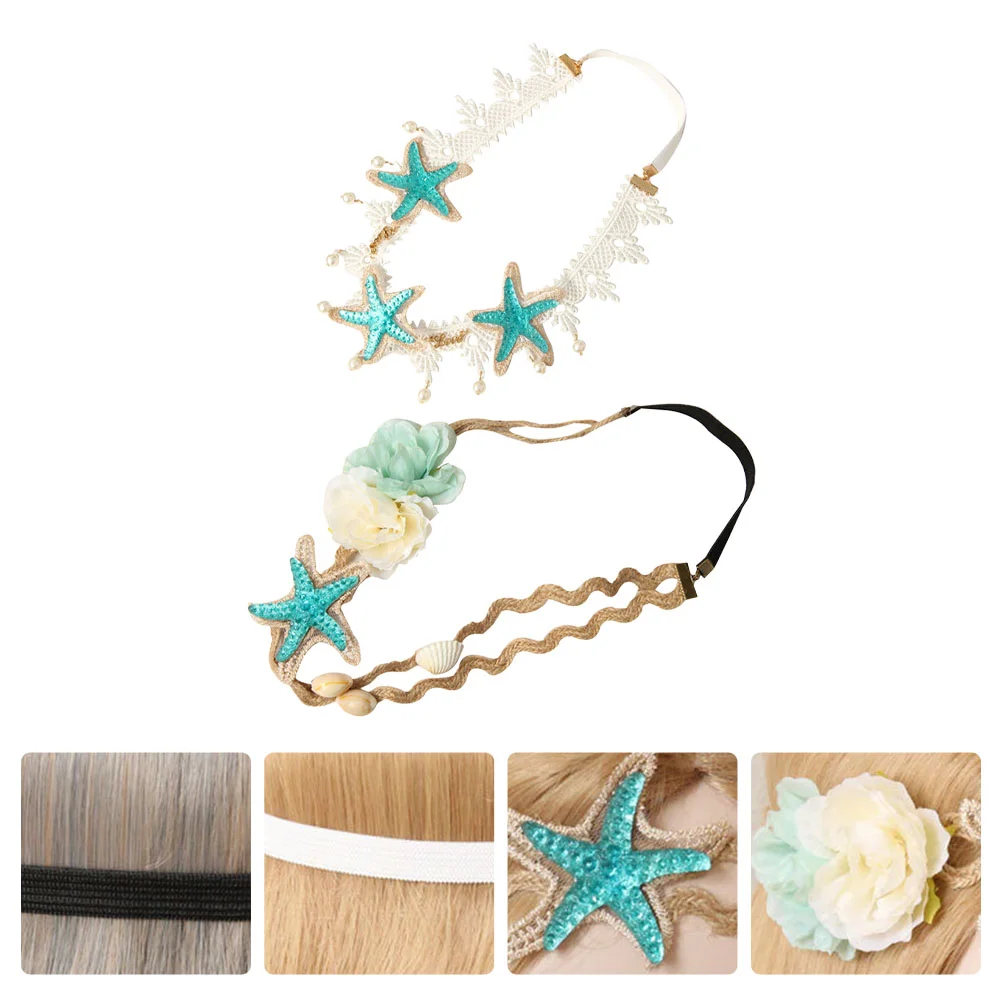 

Повязка на голову с морскими звездами, женский головной убор в пляжном стиле, украшенный ракушками, повязка для волос с морскими ракушками для женщин и девочек