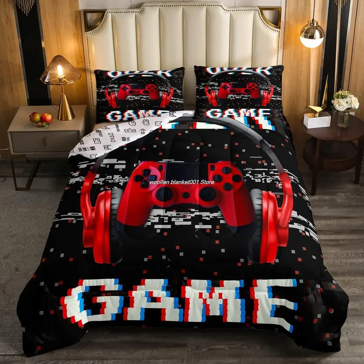 Gaming Bedding Set Game Bed Cover 135 for Adults Kids Soft Microfiber Modern Gamepad Duvet Cover Decorative with Pillowcase