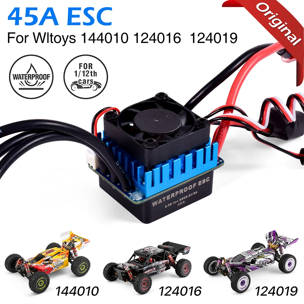 

WLtoys 144010 124019 Original 45A Brushless ESC For 1/12 RC Car WLtoys124016 Spare Parts Water-proof 2-3S Lipo with Cooling Fans