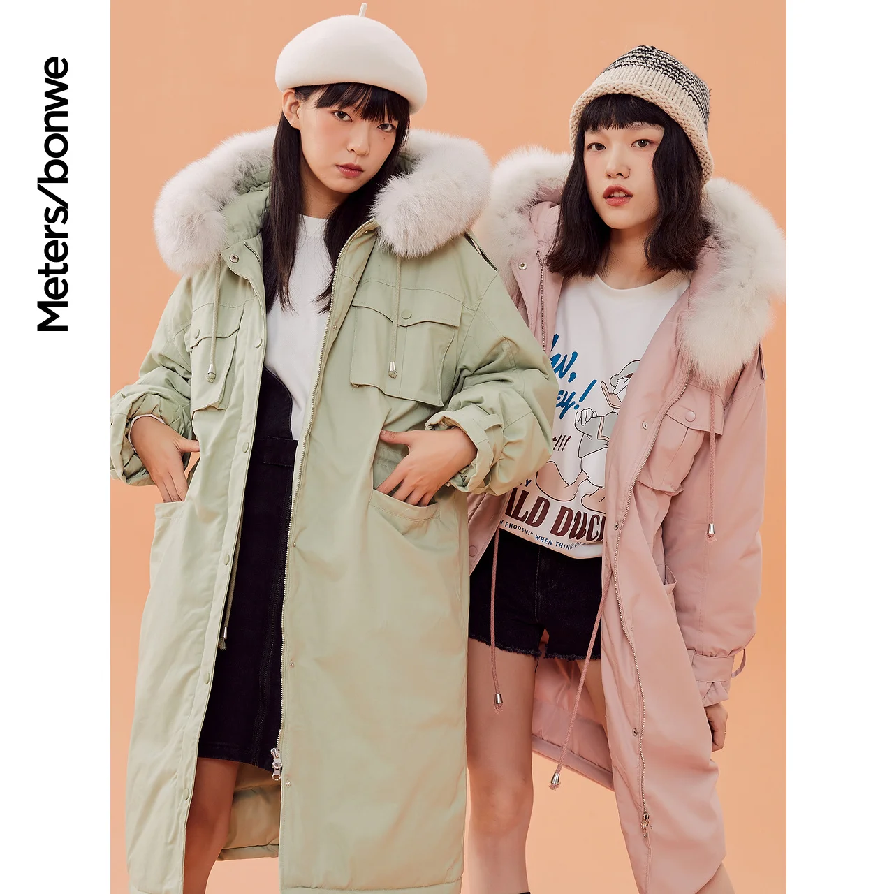 

Metersbonwe Hooded Parker Down Jacket Women Thick Winter Coat Female Long Down Coat Fashion Outerwear Warm Jackets Fox Fur Brim