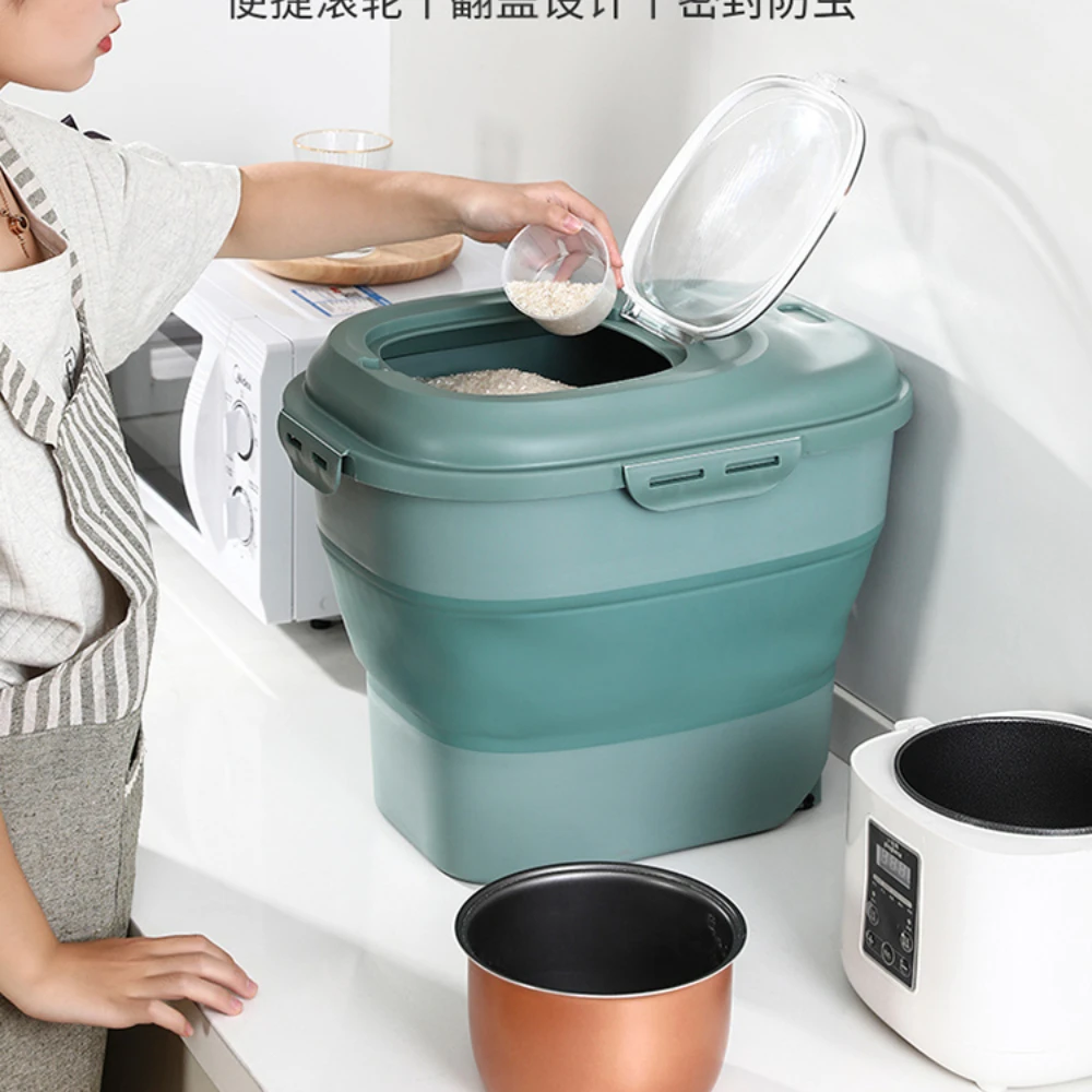 

Foldable Rice Bucket Household 50kg Sealed Moisture-Proof Insect-Proof Rice Pot Grains Rice Flour Container Rice Storage Box