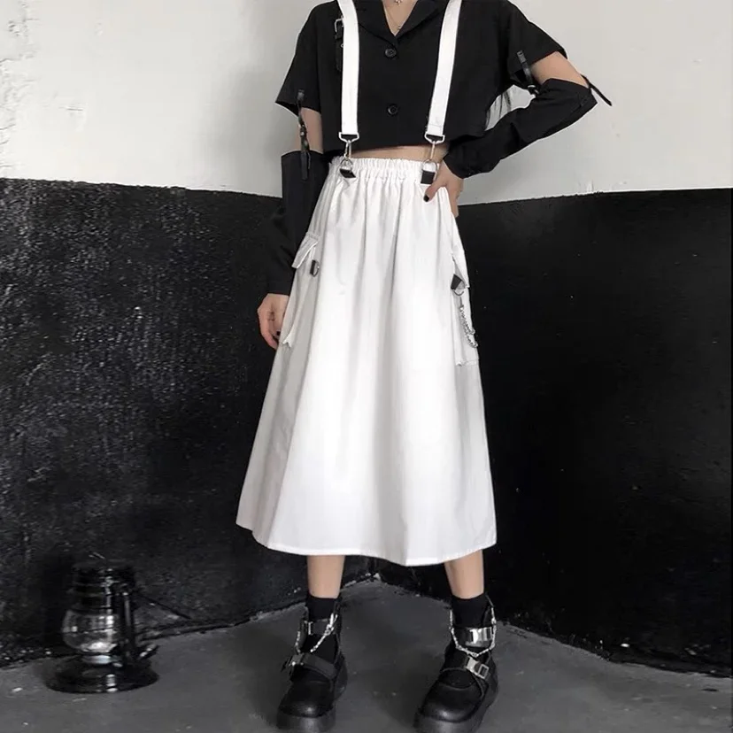 Студенческие готические длинные технические юбки женские гранж-панк высокая