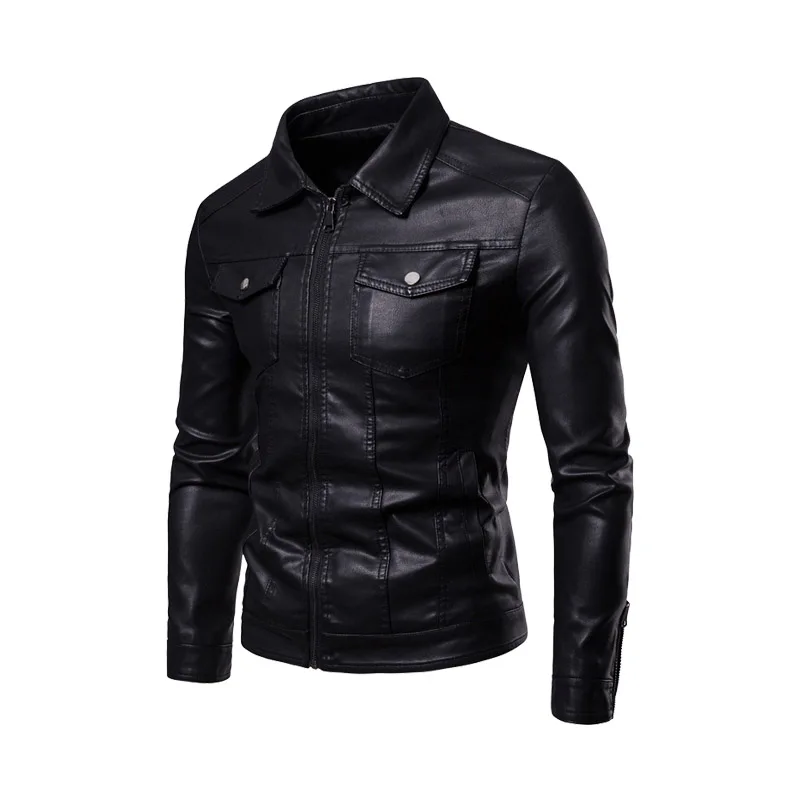

Mens Fashion Stand Collar Leather Jackets Man Casual Windproof Slim Fit PU Jackets Male Motorcycle Lapel Diagonal Zipper Jackets