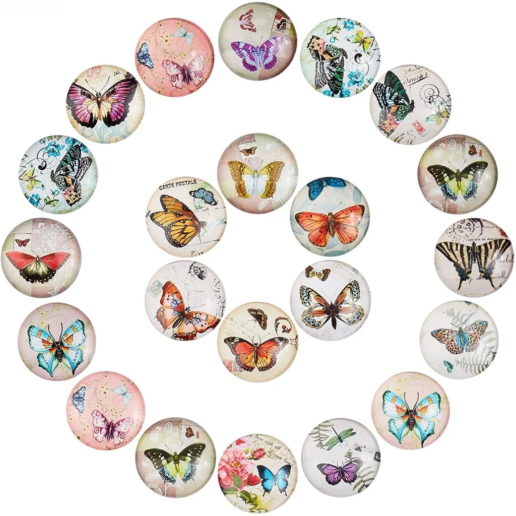 

100 Pcs 25mm Printed Glass Cabochons, Flatback Dome Cabochons, Mosaic Tile for Photo Pendant Making Jewelry, Butterfly