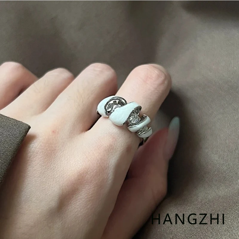 HANGZHI индивидуальное кольцо в виде спиральной капли с маслом зеленое белое тонкое блестящее регулируемое кольцо корейская мода трендовые ювелирные изделия для женщин и мужчин