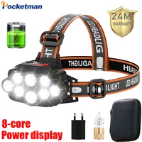 pocketman 8 core led headlamp 500m long range rechargeable headlight waterproof head lamp head flashlight for outdoor activities