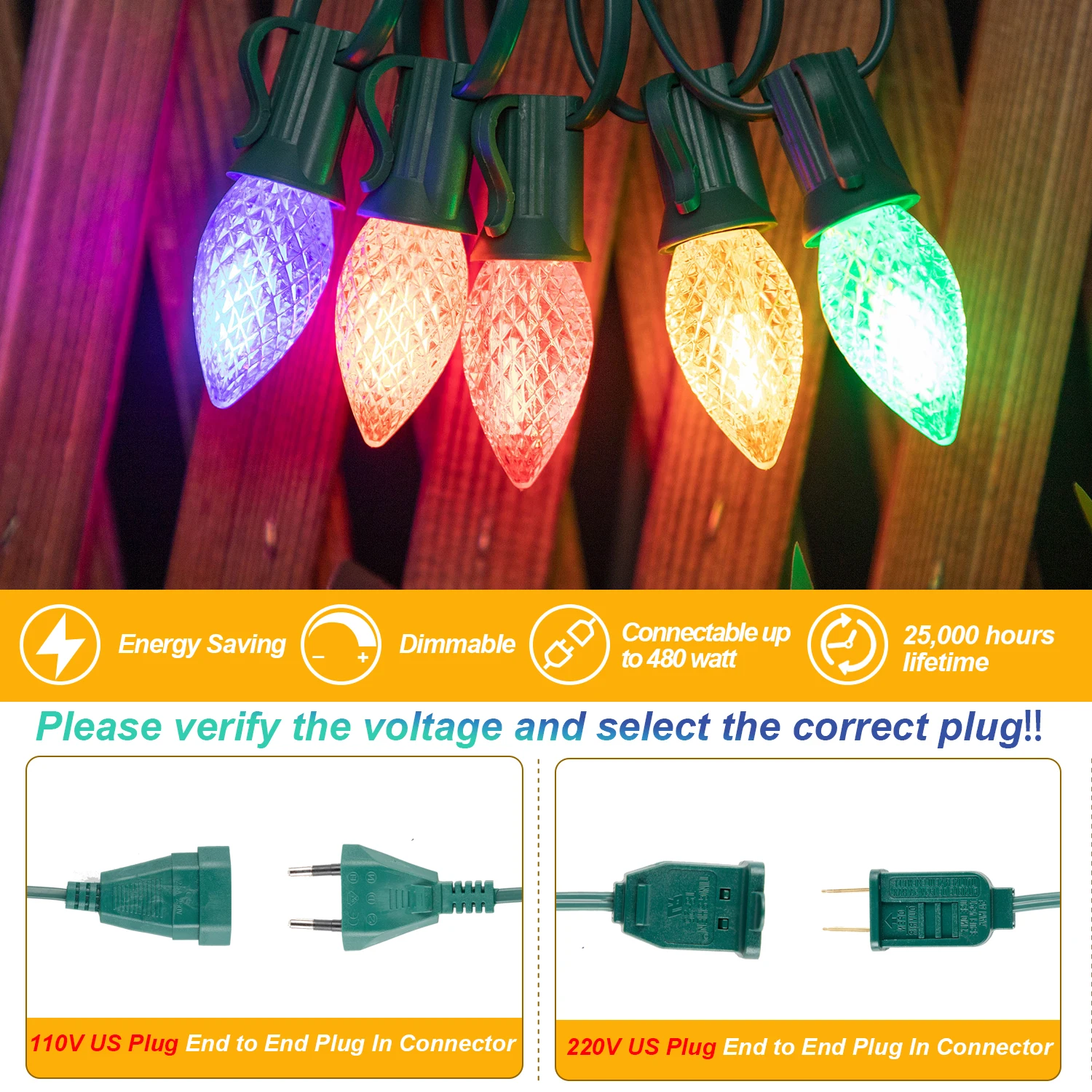 Разноцветные C7 Led EU 220V США 110V Уличные гирлянды Водонепроницаемые для наружных