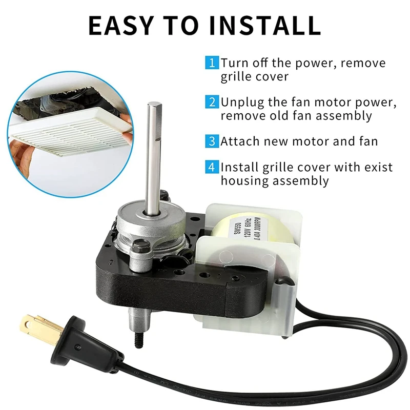 Bathroom Fan Motor, Universal Exhaust Fan Motor Replacement Electric Motors Kit For C01575 50CFM 120V US Plug images - 6