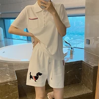summer tb college style red white and blue ribbon polo shirt lapel short sleeved womens casual loose ice linen t shirt