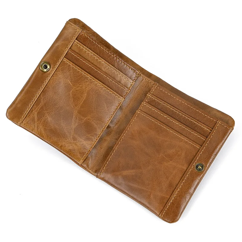 

Cross border retro fashion oil wax leather wallet leather short wallet change bag multi card slot 20% off Wallet