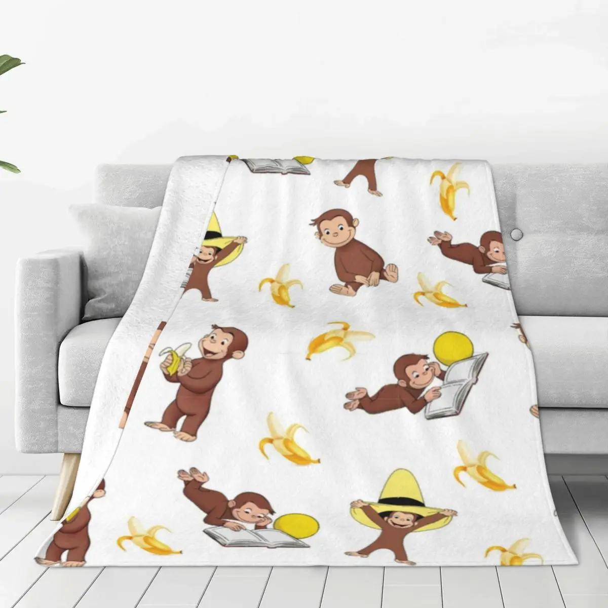 

George The Curious Monkey Blanket Velvet cartoon for kids TV Series Lightweight Throw Blankets for Home Couch Bed Rug