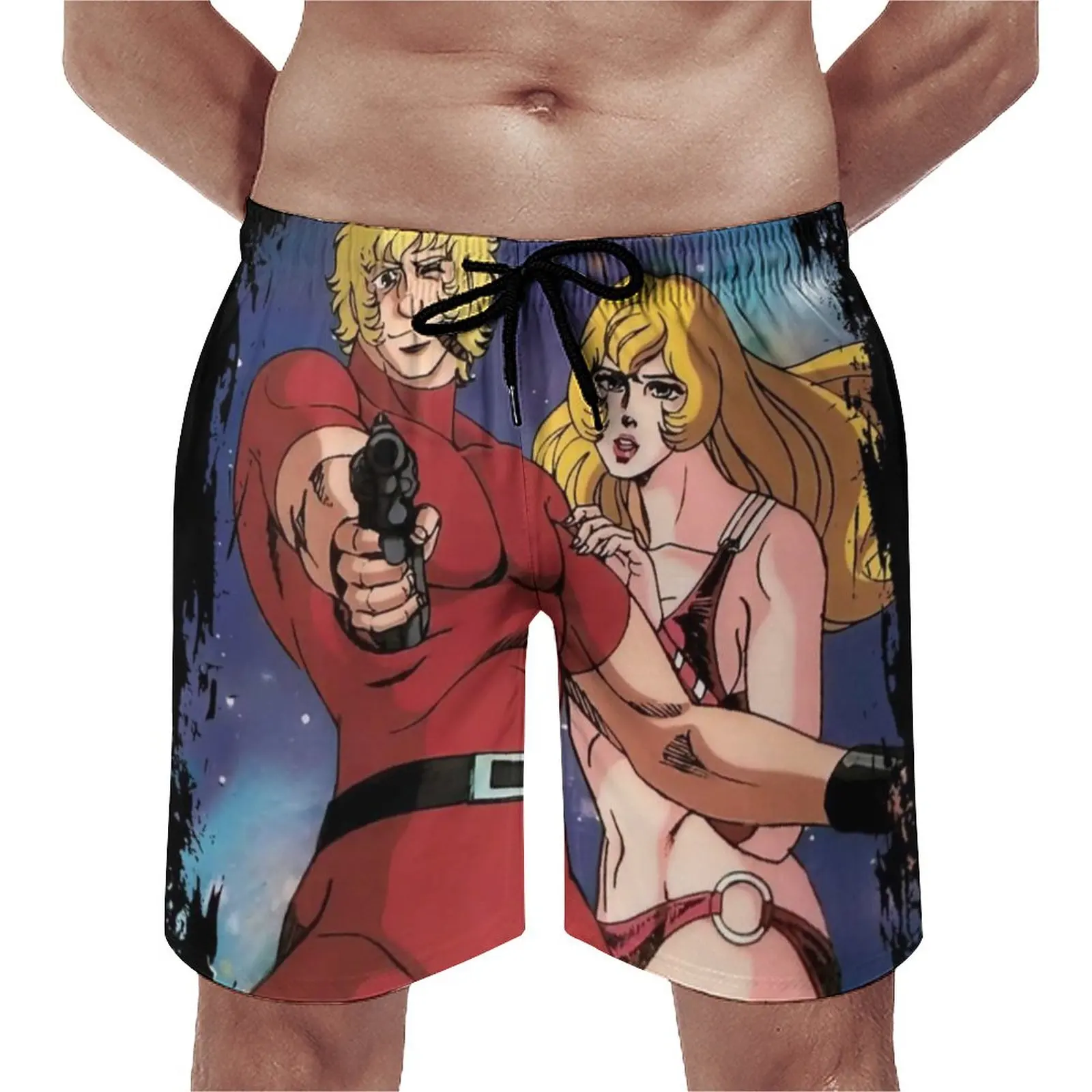 

Space Adventure Cobra Gun Board Shorts Movie Beach Short Pants Elastic Waist Comfortable Custom Swim Trunks Large Size
