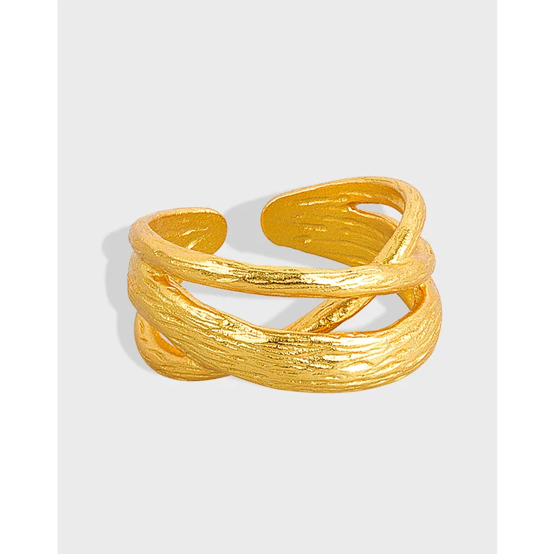

Lanre.Q Cross Line 18k Gold Plated Ring 925 Sterling Silver Open Rings Jewelry for Women Anniversary Party Statement Jewelry