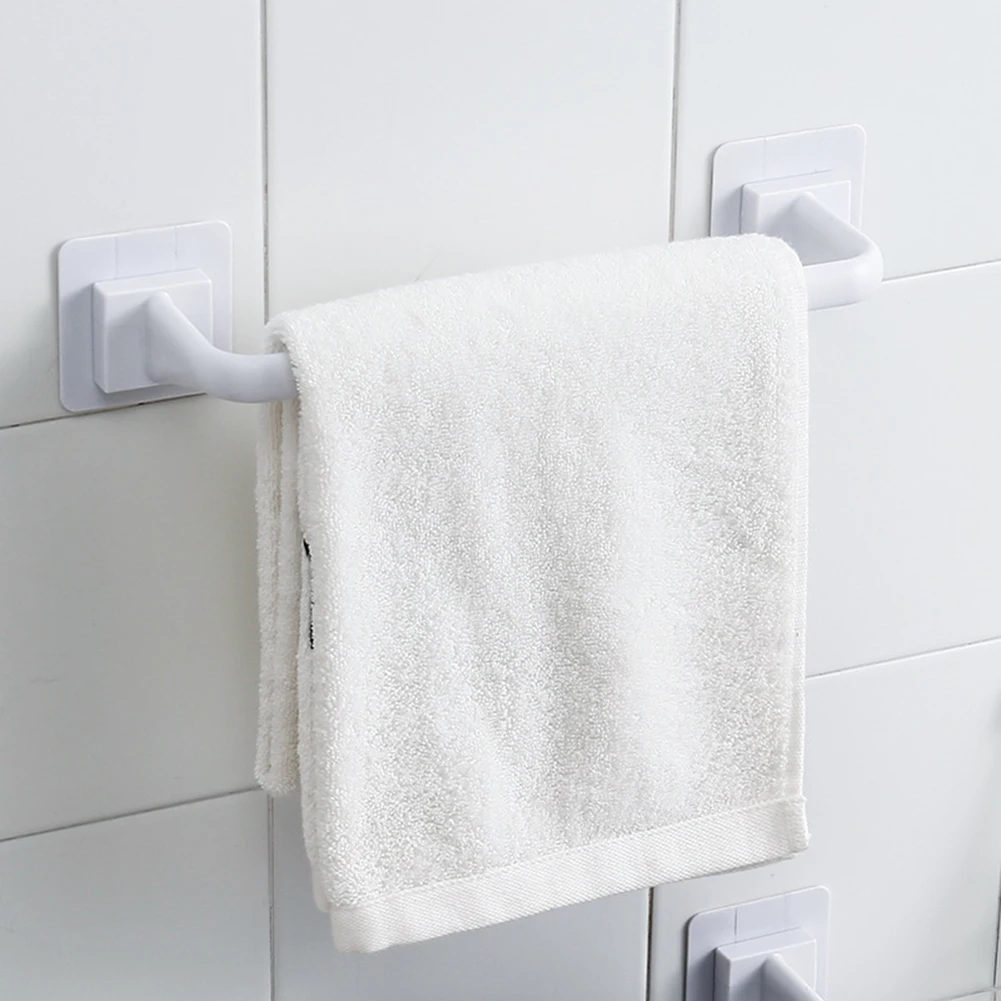 

Self-Adhesive Towel Rod Towel Bar Stick On Wall Bath Towel Holder Rail Rack White Black Towel Rack Towel Rod Towel