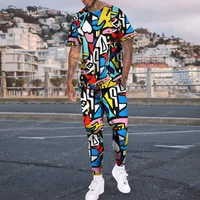 2022 new summer men suit short sleeve t shirtlong pants 2 pieces sets 3d trend mens clothing oversized tracksuit streetwear