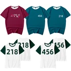 игра в кальмара игра в кальмара 067 Костюм для косплея игра кальмар голубая футболка с коротким рукавом 218 футболка круглая шесть Li Zhengjae 456 костюм для ролевых игр Хэллоуин Вечеринка