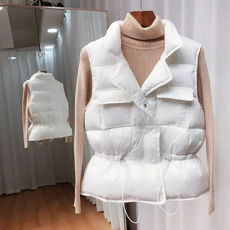 

Down Vest Women Short Vest Windbreaker Lightweight Coat Warm Waistcoat Female White Duck Down Coat Sleeveless