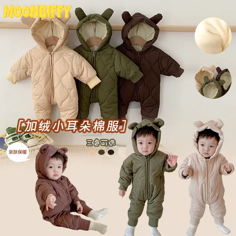 

Autumn Winter Clothes Newborn Baby Boys Thick Cotton Jumpsuit for Baby Girls Hooded Romper Infant Christmas Costumes 6M-3T