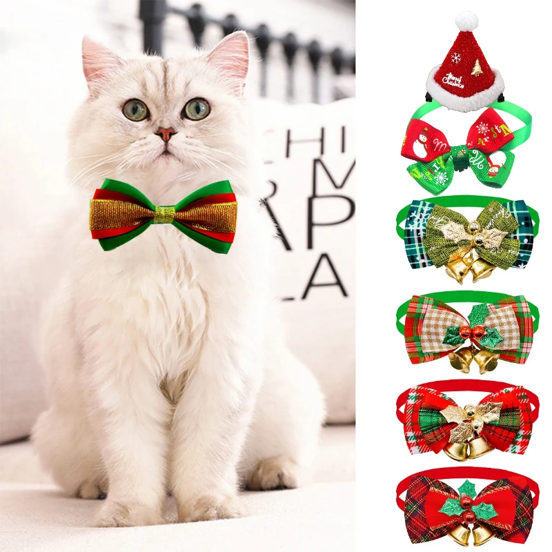 

2pcs Christmas Pet Supplies Cat Dog Bow Ties Dog Collar Neckties Christmas Elements Grooming Accessories