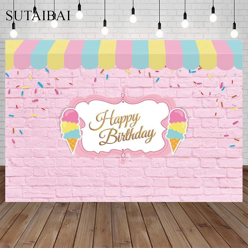 

Donuts Store Pink Brick Ice Cream Girls Birthday Party Celebration Photo Studio Booth Photography Backdrop Background Decoration
