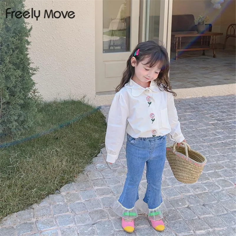 

Freely Move Spring Girls' Long-sleeved Flower Embroidered Baby Shirt Toddler Girl Children Clothes for Toddler Girls Blouse Girl