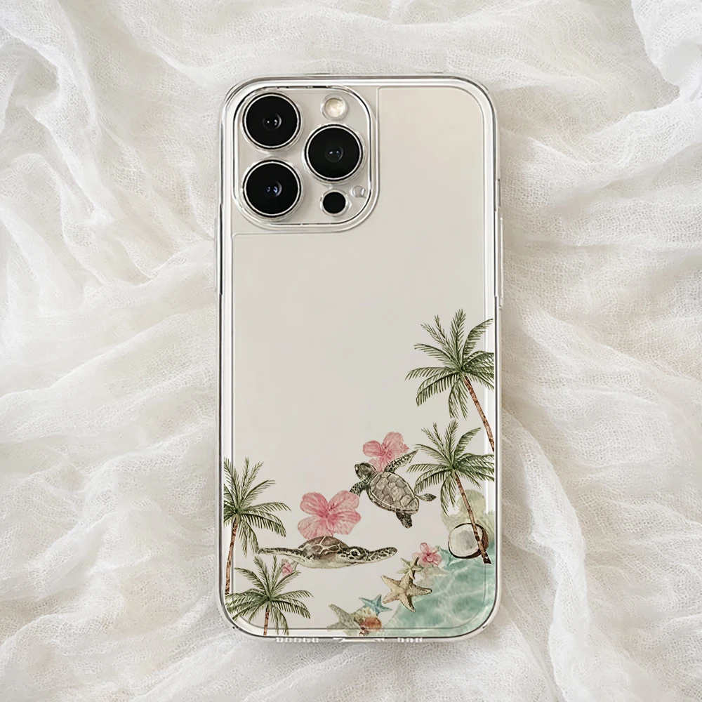 Фото Прозрачный силиконовый чехол для iPhone 17 11 13 12 14 15 16 Pro Max XS XR X 7 8 Plus 17E Air Retro Island Turtle, противоударный №2