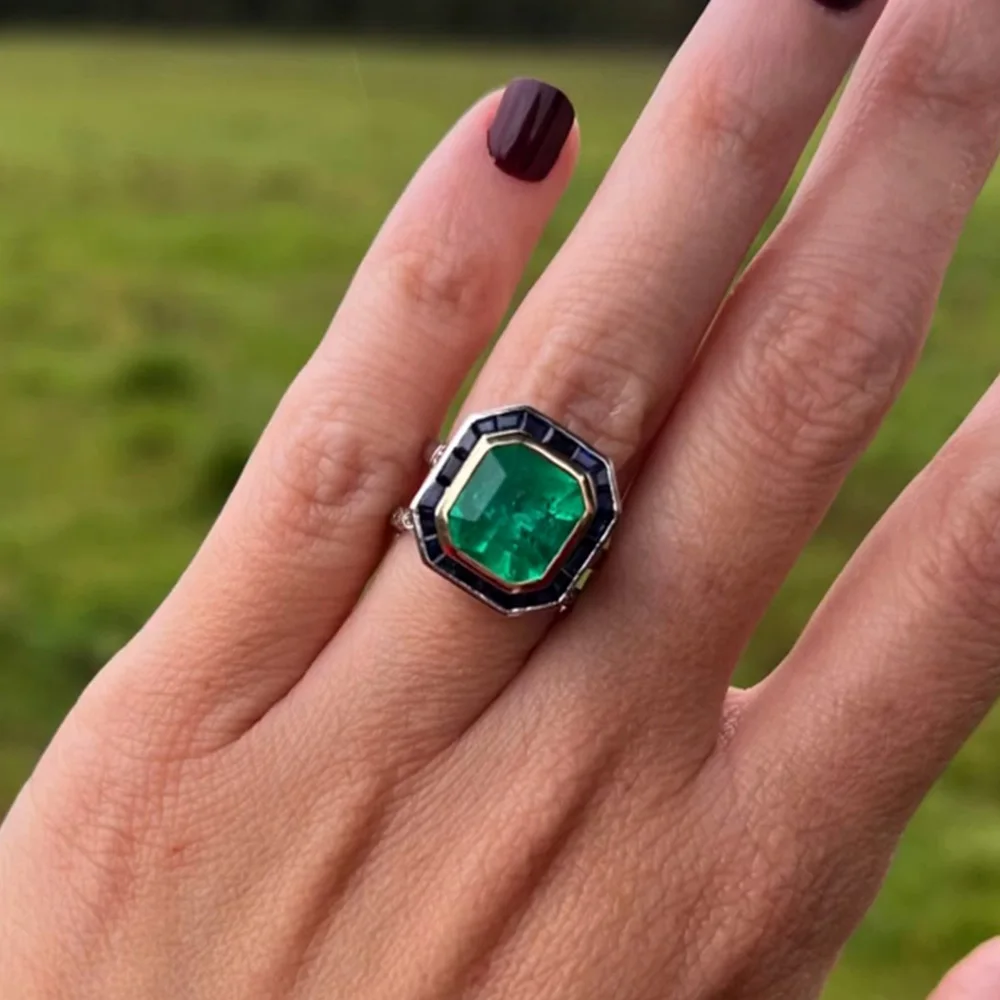 

4.5 Carat Emerald Ring Lab Grown 14K 18K Yellow Gold Moissanite Ring Female Luxury Party Gift Wedding Jewelry