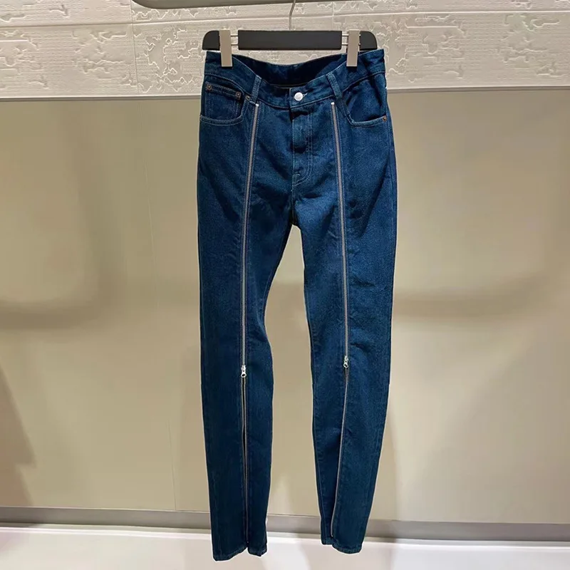 Korean Straight Dark Blue Jeans for Woman