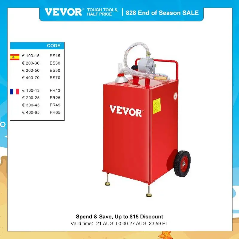 VEVOR 30 Gallon Fuel Caddy, Fuel Storage Tank on 2 Wheels, P