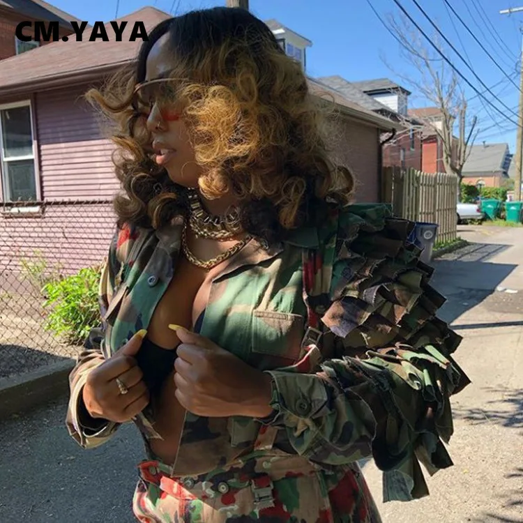 Женская камуфляжная куртка CM.YAYA с оборками весенне-зимняя уличная одежда военные