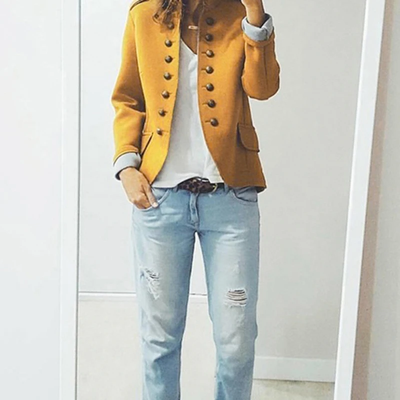 

Blazer Women Jackets Long Sleeve Row Buckle Self-cultivation Small Suit Loose Yellow Red Coat Pattern Hot Style Femme Mujer Suit