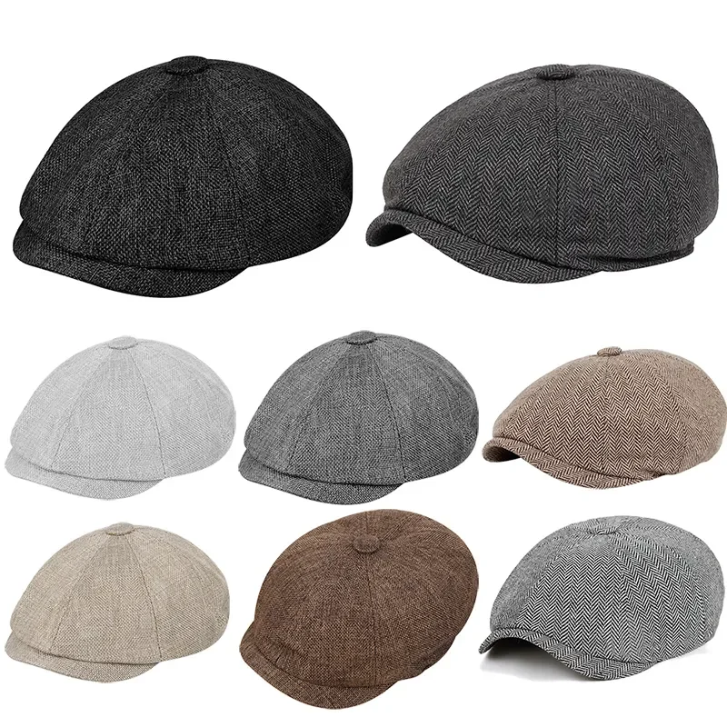 

Tweed Newsboy Hat Beret Hats Street Caps Wild Herringbone Octagonal with Brim Men Cap Winter Spring Hip Hop Cool Berets